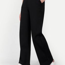Women Loose Fit Black Lycra Blend Trousers-image-96