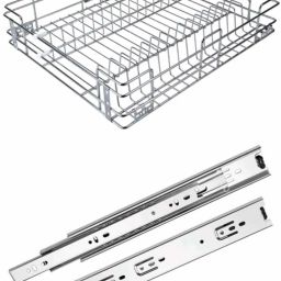 Cup Kitchen Rack Stainless Steel Kitchen Plain Basket | Premium Kitchen Organizer | Modular Kitchen Cabinet (Cup-Saucer Basket with 4 INCH PARTITION) with 20 Inch Telescopic Channel (15W * 20L * 4H) Steel-image-18