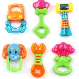 Colorful Plastic Non Toxic, BPA Free, Set of 6 Rattles And Teethers for Babies Rattle-image-0