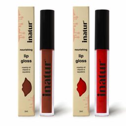 Inatur Set of 2 Lip Gloss 1.6ml each - Wild Brown and Cheeky Red-2