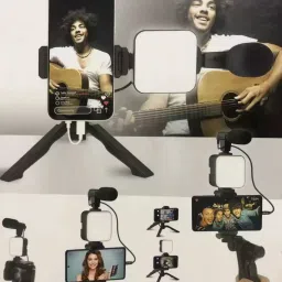 KSD Adjustable Vlogging Kit CameraPhone Tripod Led Light Selfie Stick and Microphone Tripod Kit image 5
