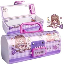 Pencil Box Lock Handle Cartoon Stationery Storage Kids School Case Cute Cartoon Locking Pencil Box for Girls – Magical Design with Mirror Art Plastic Pencil Box-picture-10