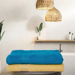 BIANCA Blue & Yellow Set of 2 Solid 380 GSM Cotton Bath Towels-17
