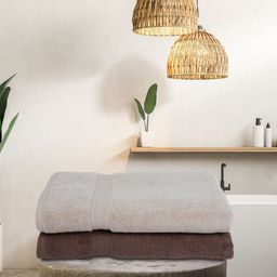 BIANCA Brown & Beige Set of 2 Solid 500 GSM Cotton Bath Towels-image-73