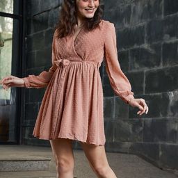 SASSAFRAS Rose Self Design Dobby Weave Wrap Dress & Belt-image-77