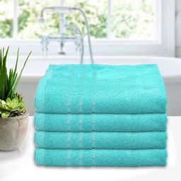 Kuber Industries Pack Of 4 Blue Solid 210GSM Bath Towel-13