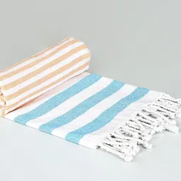 Homerz White & Orange 1 Striped Cotton 210 GSM Bath Towel-31