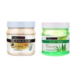 FEELHIGH Set Of 2 Face & Body De-tan Tan Removal Scrub & Aloevera Gel-500ml Each-80