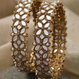 Kennice Set Of 2 Gold-Plated Kundan-Studded Bangles image 1