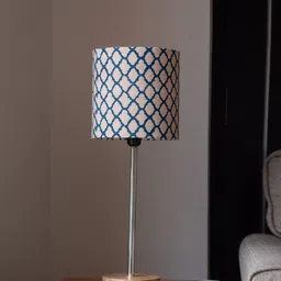 ExclusiveLane Beige & Navy Blue Mango Wooden Table Lamp With Shade-28
