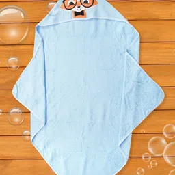 NEW Baby Moo Infants Blue Solid 210 GSM Cotton Hooded Bath Towel-image-58