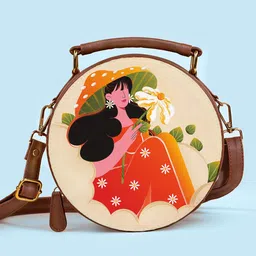 Kalankit Graphic Printed Leather Sling Bag-53