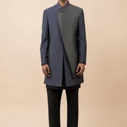 Tasva Men Grey Self Design Sherwani Set-picture-36