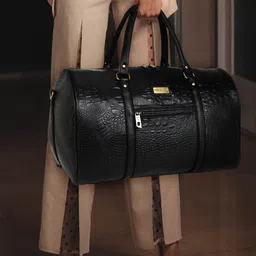 FUR JADEN Black Crocodile Textured Duffel Bag-image-76