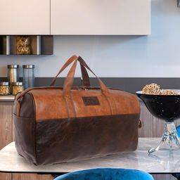 FUR JADEN Tan Brown & Brown Colourblocked Duffel Bag-52