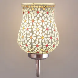 Devansh White & Red Mosaic Design Glass Shade Wall Mounted Lamp With Steel Base-picture-50