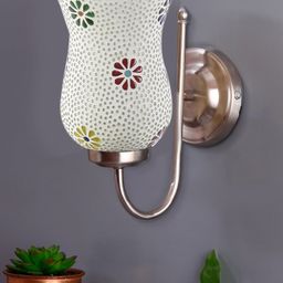 Devansh White & Green Mosaic Glass Shade Wall Mounted Lamp With Steel Base-14