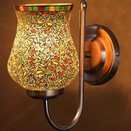 Devansh White & Red Mosaic Design Glass Shade Wall Mounted Lamp With Steel Base-picture-19