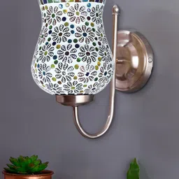 Devansh White & Red Mosaic Design Glass Shade Wall Mounted Lamp With Steel Base-picture-29