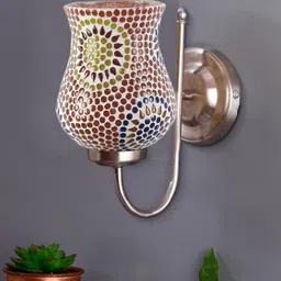 Devansh White & Red Mosaic Design Glass Shade Wall Mounted Lamp With Steel Base-picture-16