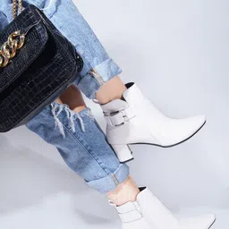 SHUZ TOUCH Women Buckle Detail Block Heeled Mid-Top Chunky Boots-image-61