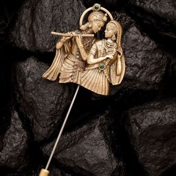 COSA NOSTRAA Men Gold Toned Radha-Krishna Raas Lapel Pin Brooch-image-31
