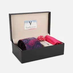 Van Heusen Men Purple Ethnic Print Tie With Pocket Square And Lapel Pin Accessory Gift Set-image-13