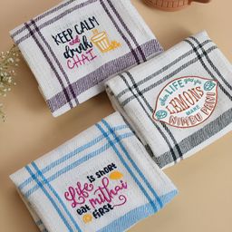 MAATIR DESIGNS White & Blue 3 Pieces Cotton Striped Kitchen Towels-image-52