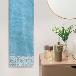 RANGOLI Set Of 3 Blue 500 GSM Pure Cotton Lace Towel Set-37