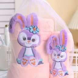 HomeCloud Pink & Purple 2 Piece Rabbit Design 400 GSM Towel Set-15
