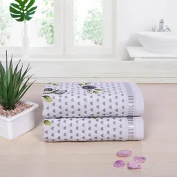 RANGOLI Pack of 2 Grey Printed 450 GSM Pure Cotton Hand Towels-18