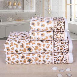 RANGOLI Brown Set Of 4 Pure Cotton 500 GSM Snow Leopard Towel Set-39