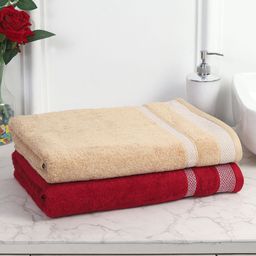 MAFATLAL Brown & Red 2 Pieces Solid 550 GSM Cotton Bath Towel-16