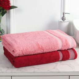 MAFATLALPink & Red 2 Pieces Cotton 550GSM Bath Towels-3