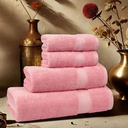 MYTRIDENT Pink 4 Piece Cotton 500 GSM Towel Set-image-34