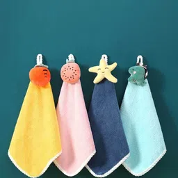 HomeCloud  Yellow & Pink 4 Pieces 300 GSM Hand Towels With Hanging Loop Toddler-52