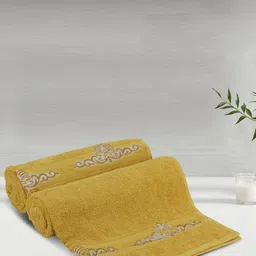 LUSH & BEYOND Mustard Yellow 2 Pieces Striped Pure Cotton 500 GSM Bath Towels-image-4