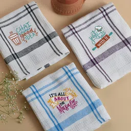 MAATIR DESIGNS White & Blue 3 Pieces Cotton Striped Kitchen Towels-image-23