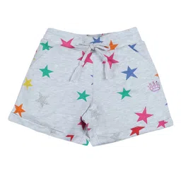PLUM TREE Girls Grey Melange Conversational Printed Mid-Rise Regular Shorts-image-5