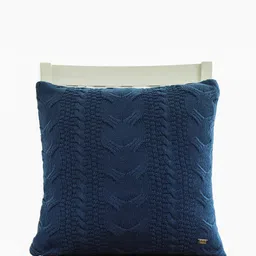 Pluchi Navy Blue Self Design Cotton Square Cushion Cover-3