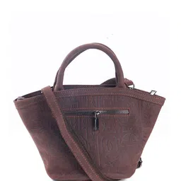Calvadoss Ethnic Motifs Textured Leather Structured Handheld Bag with Tasselled image 1