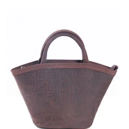 Calvadoss Ethnic Motifs Textured Leather Structured Handheld Bag with Tasselled image 2