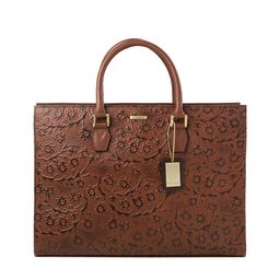 Hidesign Brown Self Design Leather Handheld Bag-28