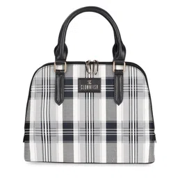 THE CLOWNFISH Black Checked Leather Structured Handheld Bag-87