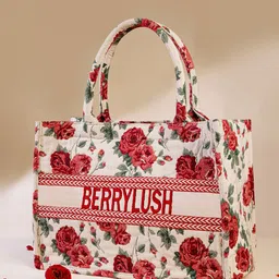 Berrylush Floral Printed Structured Tote Bag-13