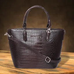 Lino Perros Coffee Brown Croc Textured Handheld Bag-22