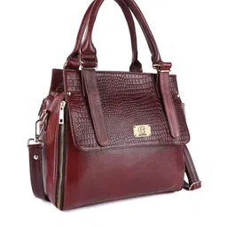 HiLEDER Brown Pure Leather Textured Structured Handheld Bag image 2