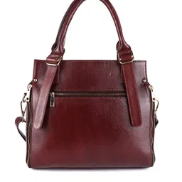 HiLEDER Brown Pure Leather Textured Structured Handheld Bag image 3