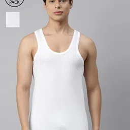 VIP Men Pack Of 2 White Solid Pure Cotton Innerwear Vests-image-5