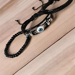 KARISHMA KREATIONS Set Of 3 Artificial Beads Evil Eye Leather Bracelets-7